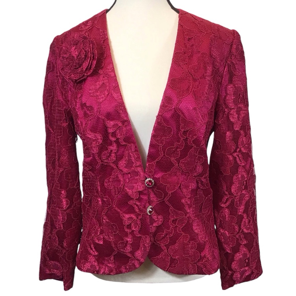 80s Vintage Ursula Womens Lace Blazer Size M/L Rose Floral Jacket Coquette Fairy - Picture 16 of 16